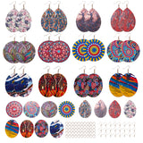 DIY Dangle Earrings Making, with Printed Wooden Big Pendants, Brass Earring Hooks and Iron Jump Rings, Oval/teardrop,/Flat Round, Mixed Color, about 98pcs/set