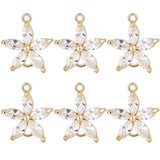 8Pcs Brass Pave Clear Cubic Zirconia Connector Charms, Nickel Free, Flower Links, Real 18K Gold Plated, 15.5x14x4mm, Hole: 1.2mm