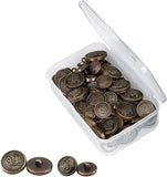 Alloy Shank Button, Flat Round, Antique Bronze, 25x11.5mm, 21x10.5mm, 15x7.5mm, 17.5x9.5mm, 80pcs/box