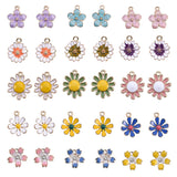 Alloy Enamel Pendants, Flower, Light Gold, Mixed Color, 30pcs/box