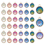 36Pcs 6 Colors Light Gold Alloy Resin Charms, Flat Round with Mermaid Fish Scale Shaped, Mixed Color, 15x12x4mm, Hole: 1.8mm, 6pcs/color