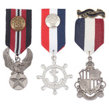 3Pcs 3 Style Alloy Pendant Lapel Pin, Men's Polyester Brooch, Antique Bronze & Platinum, Medal & Eagle & Helm with Anchor, Mixed Color, 83~95x29~36x7.5~12.5mm, 1pc/style
