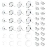 DIY Flat Round Stud Earrings Making Kit, Including 304 Stainless Steel Stud Earring Findings & Ear Nuts, Half Round Glass Cabochons, Stainless Steel Color, Earring Setting: 40Pcs/set