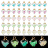 50Pcs 5 Colors Luminous Glass Pendants, with Golden Plastic Pendant Bails, Heart, Mixed Color, 20x15x9mm, Hole: 2mm
