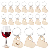 Wood Heart Wine Glass Charms, with Iron Hoop Earring Findings and CCB Plastic Beads, Platinum, 50mm, 50pcs/set