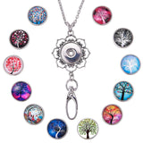 Alloy Snap Pendant Makings, with Brass Glass Flat Round with Tree Jewelry Snap Buttons and 304 Stainless Steel Rope Chain Necklaces, Mixed Color, 44x36x5mm, Hole: 5x5.5mm, Fit Snap Button: 5~6mm Knob