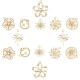 14Pcs 7 Styles Alloy Pendants, with Rhinestone and ABS Plastic Imitation Pearl Beads, Flat Round & Flower & Sun, Light Gold, 2pcs/style