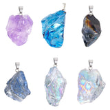12Pcs 6 Style Natural Amethyst & Crystal Pendants, with Platinum Tone Alloy Finding, Rough Raw, Nuggets, 2pcs/style