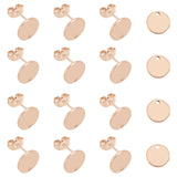 Vacuum Plating 304 Stainless Steel Stud Earring Findings, with Loop and Flat Plate, Flat Round, Rose Gold, 10x1mm, Hole: 1.5mm, Pin: 0.8mm, 40pcs/box