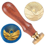 Wax Seal Stamp Set, Golden Tone Brass Sealing Wax Stamp Head, with Wood Handle, for Envelopes Invitations, Mountain, 83x22mm, Stamps: 25x14.5mm