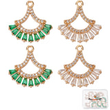 12Pcs 2 Colors Brass Micro Pave Clear & Green Cubic Zirconia Pendants, Long-Lasting Plated, Cadmium Free & Lead Free, Fan, Light Gold, 17.5x18x2.5mm, Hole: 1.2mm, 6pcs/color