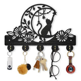 Wood & Iron Wall Mounted Hook Hangers, Decorative Organizer Rack, with 2Pcs Screws, 5 Hooks for Bag Clothes Key Scarf Hanging Holder, Moon, 200x300x7mm.