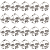 60Pcs Tibetan Style Alloy Pendants, Ring with Mushroom & Moon Charm, Antique Silver, 27.5x23.5x3mm, Hole: 1.6mm