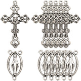 Religion Theme Jewelry Making Finding Kits, Including Alloy Oval Chandelier Component Link & Cross Pendants, Antique Silver, 40Pcs/box