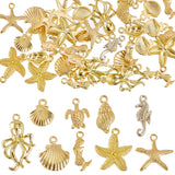 54Pcs 9 Styles Alloy Pendants, Mixed Shape Charm, Golden, 14~31x11.8~16x2.8~4mm, Hole: 1.5~2mm, 6pcs/style