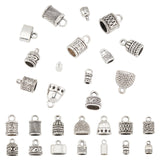 140Pcs 14 Style Alloy Cord End, Tibetan Style Cord Ends, Column, Cadmium Free & Lead Free, Antique Silver, 10x5x4mm, hole: 3mm
