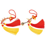2Pcs 2 Style Polyester Tassel & Chinese Knot Pendant, with Gourd & Brass Lucky Coins, for KeyChain and Car Good Luck Decor, Mixed Color, 1pc/style