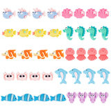 100Pcs 10 Styles Opaque Resin Cabochons, Mixed Ocean Animals shapes, Mixed Color, 12~23x15~27x6~9mm, 10pcs/style