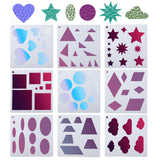 9Pcs 9 Style PET Plastic Earring Handwork Template, Card Leather Cutting Stencils, White, Square with Star/Heart/Cloud, Mixed Patterns, 130x130x0.3mm, Inner Diameter: 6~51x6~76mm, 1pc/style
