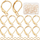 50Pcs 304 Stainless Steel Leverback Earring Findings, with Horizontal Loops & 50Pcs Rack Plating Brass Jump Rings, Real 24K Gold Plated, 15.5x10x1.5mm, Hole: 1.5mm