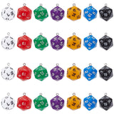 28Pcs 7Colors Opaque Acrylic Pendants, with Platinum Plated Iron Findings, Faceted, Polyhedral Dice, D20, Mixed Color, 27.5x20x20mm, Hole: 2mm, 4pcs/color