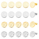 40Pcs 4 Styles 201 Stainless Steel Flat Round Stud Earring Findings, with 304 Stainless Steel Pins, Golden & Stainless Steel Color, 10x0.8~0.9mm, Hole: 1.2~1.4mm, Pin: 0.7mm, 10pcs/style
