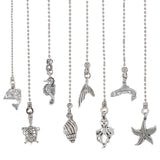 Tibetan Style Alloy Ceiling Fan Pull Chain Extenders, Sea Animal Theme Pendant Decoration, with 304 Stainless Steel Ball Chains, Sea Horse/Octopus/Dolphin, Antique Silver, 335~347mm, 8 style, 1pc/style, 8pcs/set