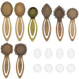 DIY Blank Dome Bookmark Making Kit, Including Flat Round & Oval Iron & Alloy Bookmarks Settings, Glass Cabochons, Antique Bronze, 16Pcs/box
