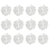 12Pcs 201 Stainless Steel Pendants, Tropical Leaf Charms, Monstera Leaf, Hollow, Stainless Steel Color, 24x21x1mm, Hole: 1mm