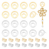 40Pcs 2 Colors 201 Stainless Steel Stud Earring Findings, with 304 Stainless Steel Pin and Ear Nuts, Flat Round, Golden & Stainless Steel Color, 15mm, Hole: 1mm, Pin: 0.7mm, 20pcs/color