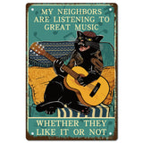 Iron Sign Posters, for Home Wall Decoration, Rectangle with Word My Neighbors Are Listening To Great Music, Cat Pattern, 300x200x0.5mm