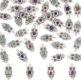 40Pcs Natural Mixed Stone Pendants, Owl Charm, with Antique Silver Tone Alloy Findings, Mixed Dyed and Undyed, 23x11.5x4.5mm, Hole: 1.7mm