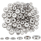 180Pcs 6 Styles 304 Stainless Steel Beads, Flat Round, Stainless Steel Color, 4~10x1~2mm, Hole: 1.2~3mm, 30pcs/style