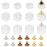 DIY Glass Bottle Pendant Making Kit, Including Square Blown Glass Flower Beads, Alloy Bead Cap Pendant Bails, Mixed Color, 24Pcs/box