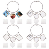 4 Sets Sublimation Blank Bracelet Making, with Pendants, Iron Rolo Chain, Lobster Claw Clasp and Zinc Alloy Cabochons, Square & Heart, Platinum, 8-1/8 inch(20.5cm)