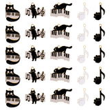 30Pcs 5 Styles Music Theme Charm, Alloy Enamel Pendants, Cat with Piano & Music Scores, Golden, Mixed Color, 20~28x17~28x1.2mm, Hole: 2mm, 6pcs/style