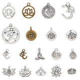 Tibetan Style Alloy Yoga Theme Pendants, Mix Shapes, Mixed Color, 54pcs/set