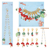 Knitting Row Counter Chains & Locking Stitch Markers Kits, with Mushroom & Cactus Alloy Enamel Pendant and Acrylic Beads, Mixed Color, 3.5~36.2cm, 11pcs/set