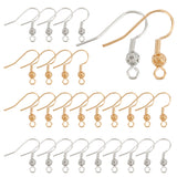 100Pcs 2 Colors Brass French Hooks with Coil and Ball, Ear Wire, Real Gold Plated & Real Platinum Plated, 21x21x4mm, Hole: 2mm, Pin: 0.8mm, 50Pcs/color