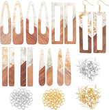 DIY Dangle Earring Making Kits, Including 16Pcs 8 Style Resin & Walnut Wood Pendants, 32Pcs 2 Colors Brass Earring Hooks and 32Pcs 2 Colors Jump Rings, Rectangle and Teardrop, Mixed Color, Pendants: 2pcs/style