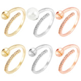 6Pcs 3 Colors Brass Micro Pave Cubic Zirconia Open Cuff Finger Ring Settings, For Half Drilled Beads, Flat Round, Mixed Color, US Size 7 3/4(17.9mm), Tray: 6mm, Pin: 0.9mm, 2Pcs/color