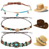 3Pcs 3 Style Ethnic Style Wax Cord Adjustable Hat Band, with Wood & Plastic & Acrylic Beads, for Cowboy Hat, Bend Brim Fedora Hat, Straw Hat Decoration, Mixed Color, 935~1340mm, 1pc/style