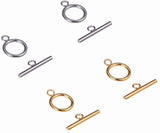 304 Stainless Steel Ring Toggle Clasps, Golden & Stainless Steel Color, Ring: 19x14x2mm, Hole: 3mm, Bar: 24.5x7x2.5mmm, Hole: 3mm, 12sets/box