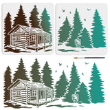 1 Set Forest Theme PET Hollow Out Drawing Painting Stencils, with 1Pc Art Paint Brushes, for DIY Scrapbook, Photo Album, House, 300x300mm, 2pcs/set