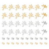 40Pcs 2 Colors 201 Stainless Steel Snowflake Stud Earring Findings, with Ear Nuts & Horizontal Loops & 304 Stainless Steel Pins, Golden & Stainless Steel Color, 12x9mm, Hole: 1.4mm, Pin: 0.7mm, 20Pcs/color