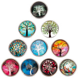 30pcs 10 color Platinum Plated Brass Glass Flat Round with Tree Jewelry Snap Buttons, Cadmium Free & Nickel Free & Lead Free, Mixed Color, 18~19x9~9.5mm, Knob: 5.5mm, 3pcs/color