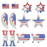 18Pcs 6 Style Independence Day Alloy Pendants, with Rhinestone, Platinum, Map & Star & Star & Word & Wing Charms, Mixed Color, 14.5~47x15.5~34.5x2mm, Hole: 2~2.5mm, 2Pcs/style