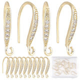 22Pcs Brass Micro Pave Clear Cubic Zirconia Earring Hooks, with Vertical Loops, Real 18K Gold Plated, 15x2mm, Hole: 1.2mm, Pin: 0.7mm