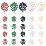 30Pcs 5 Colors Baking Painted Alloy Pendants, for DIY Accessories, Lead Free & Cadmium Free, Monstera Leaf, Mixed Color, 21x17x1mm, Hole: 1.6mm, 6pcs/color