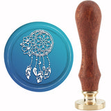 Brass Wax Seal Stamp with Handle, for DIY Scrapbooking, Woven Net/Web with Feather, 89x30mm